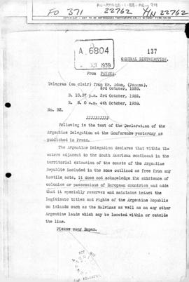 Argentine declaration concerning European territories made at the first meeting of Ministers of F...