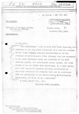 Argentine note to the United Kingdom indicating that Argentina would comply with International Ra...
