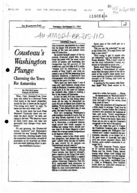 The Washington Post "Cousteau's Washington Plunge" Phil McCombs, and related articles