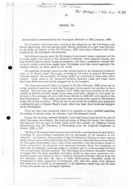 Norwegian memorandum to the United Kingdom concerning the Order in Council establishing the Austr...