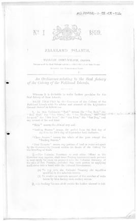 Falkland Islands, Seal Fishery Ordinance, no 1 of 1899, includes a list of other ordinances.