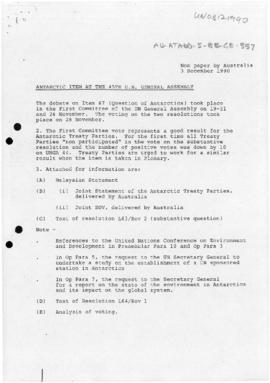 United Nations General Assembly Forty-fifth session, Non paper by Australia reporting on the Anta...