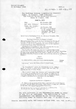 Falkland Islands, Legislative Council Order in Council, no 2573 or 1948