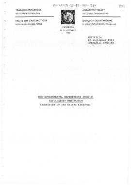 Twelfth Antarctic Treaty Consultative Meeting (Canberra) Working paper 4 "Non-governmental e...