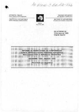 Nineteenth Antarctic Treaty Consultative Meeting, Seoul, Information paper 50 "Informe de In...