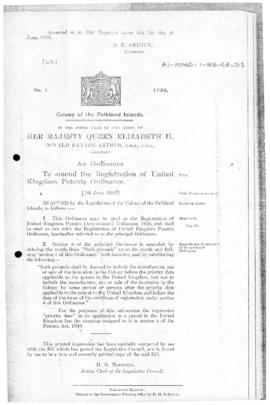 Falkland Islands, Registration of United Kingdom Patents (Amendment) Ordinance, no 1 of 1956