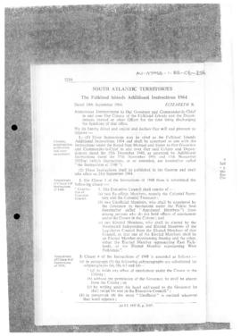 Falkland Islands Additional Instructions to the Governor, 1964