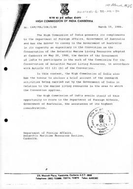 India, note to Australia concerning Korea's accession to the Convention on the Conservation of An...