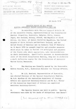 Interim report of the Second Antarctic Treaty Consultative Meeting, Canberra 1978