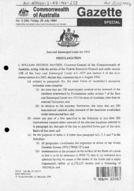 Proclamation of Australia's exclusive economic zone (extracts)