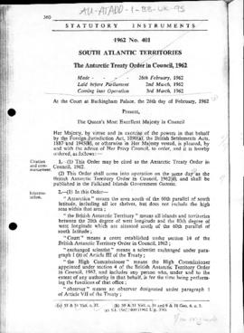 United Kingdom, Antarctic Treaty Order, 1962