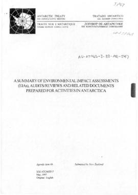 Twenty-first Antarctic Consultative Meeting (Christchurch) Information paper 57 "A Summary o...