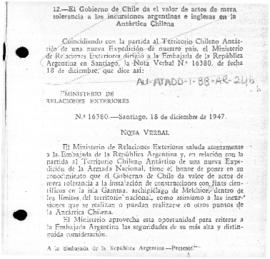 Chilean note to Argentina concerning Argentine bases and other activities in Chilean Antarctic Te...