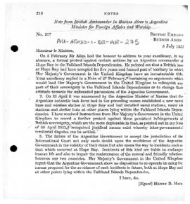 British note to Argentina protesting at the establishment of Argentine stations and other facilit...