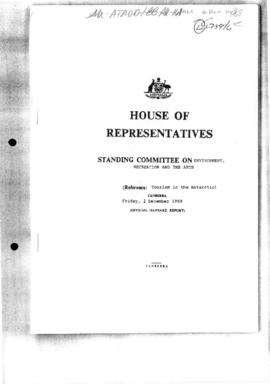 Australia House of Representatives Standing Committee Hansard "Tourism in the Antarctic"