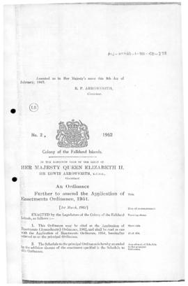 Falkland Islands, Application of Enactments (Amendment) Ordinance, no 2 of 1962