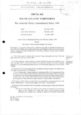 United Kingdom, South Atlantic Territories, Antarctic Treaty (Amendment) Order, no 841 of 1989