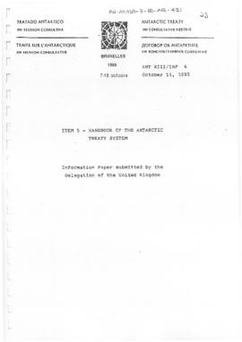Thirteenth Antarctic Treaty Consultative Meeting (Brussels) Information paper 6 "Handbook of...