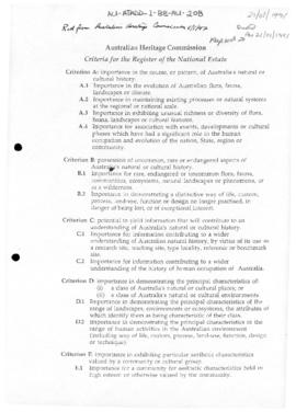 Australian Heritage Commission Criteria for the Register of the National Estate