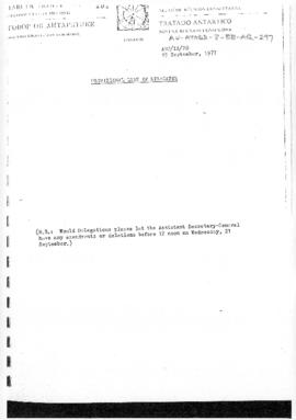 Ninth Antarctic Treaty Consultative Meeting (London) Working paper 20 "Provisional list of d...