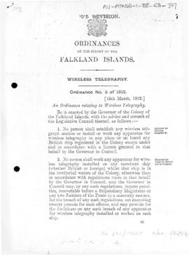 Falkland Islands, Wireless Telegraphy Ordinance, no 3 of 1912