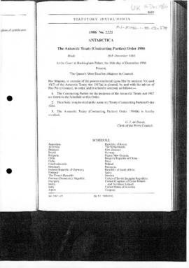 United Kingdom, Antarctic Treaty (Contracting Parties) Order, no 2221 of 1986