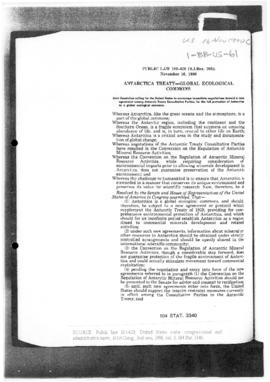 United States, Law 101-620 (SJ Res 206): Antarctica Treaty - Global Ecological Commons