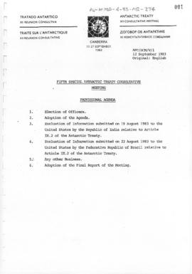 Fifth Special Antarctic Treaty Consultative Meeting (Canberra) Working paper 1 "Provisional ...