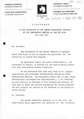 German Democratic Republic, Statement of the Delegation of the GDR at the Preparatory Meeting for...