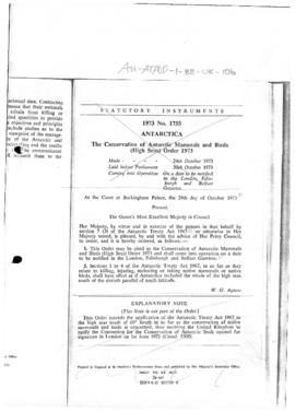 United Kingdom, Conservation of Antarctic Mammals and Birds (High Seas) Order 1973
