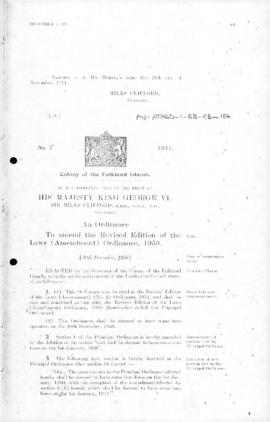 Falkland Islands, Revised Edition of the Laws (Amendment) (No. 2) Ordinance, no 7 of 1951