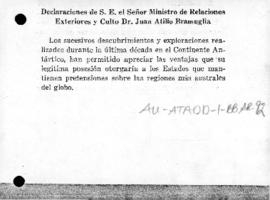 Argentine statement with reference to its rights in Antarctica and means of adjustment of claims ...