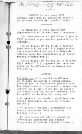 France, Orders concerning the Defence Committee of the Southern zone of the Indian Ocean