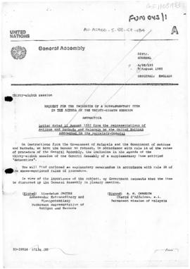 United Nations General Assembly, Thirty-Eighth Session, Request for the inclusion of a supplement...