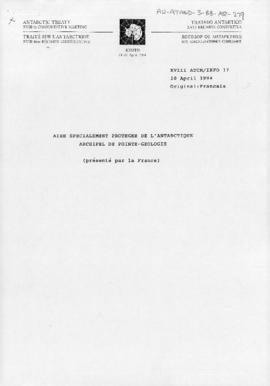 Eighteenth Antarctic Treaty Consultative Meeting, Kyoto, Information paper 17 "Aire speciale...