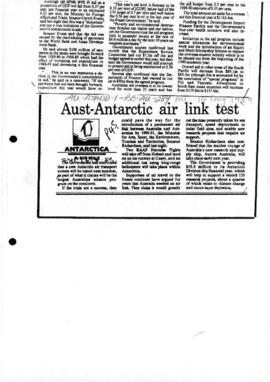 Beale, Bob "Aust-Antarctic air link test" Sydney Morning Herald