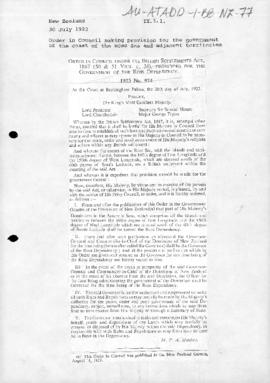 Order in Council under the British Settlements Act 1887, providing for the government of the Ross...