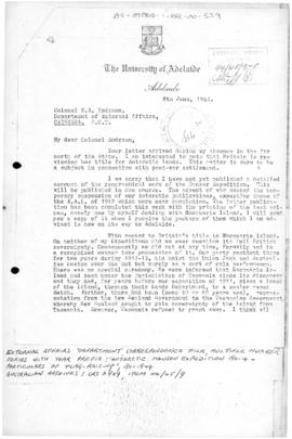 Letter from Douglas Mawson concerning sovereignty at Macquarie Island