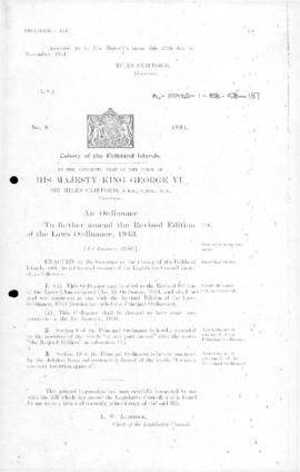 Falkland Islands, Revised Edition of the Laws Ordinance, no 8 of 1951