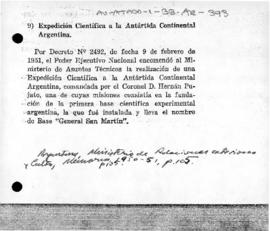 Argentina, Decree 2492 concerning the establishment of an Antarctic scientific expedition