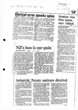 Press article "Antarctic Treaty nations divided", and other articles related to the mee...