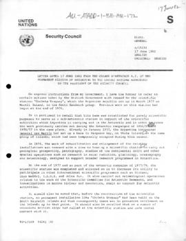 Argentine note to the United Nations Security Council concerning the Argentine base "Corbeta...