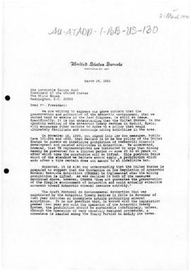 United States Senate, letter to President George Bush concerning Antarctic minerals debate and en...