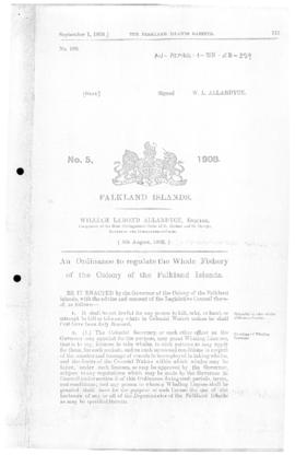Falklands Islands, Whale Fishery Ordinance, no 5 of 1908
