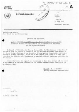 United Nations General Assembly, Question of Antarctic, correspondence conveying the press statem...