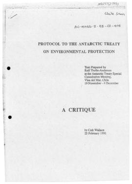 Cath Wallace "Protocol to the Antarctic Treaty on Environmental Protection: a critique"