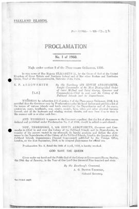 Falkland Islands, Proclamation under the place-names Ordinance, no 1 of 1960