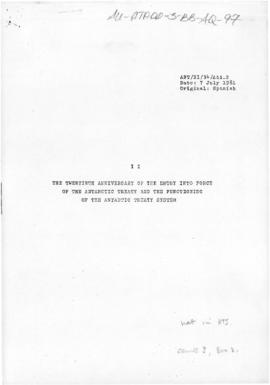 Eleventh Antarctic Treaty Consultative Meeting, Buenos Aires, Working paper 34 "The twentiet...