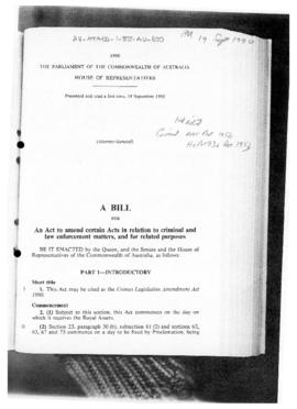 Australia, House of Representatives, Crimes Legislation Amendment Bill 1990