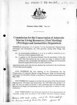 Commission for the Conservation of Antarctic Marine Living Resources (First Meeting) (Privileges ...